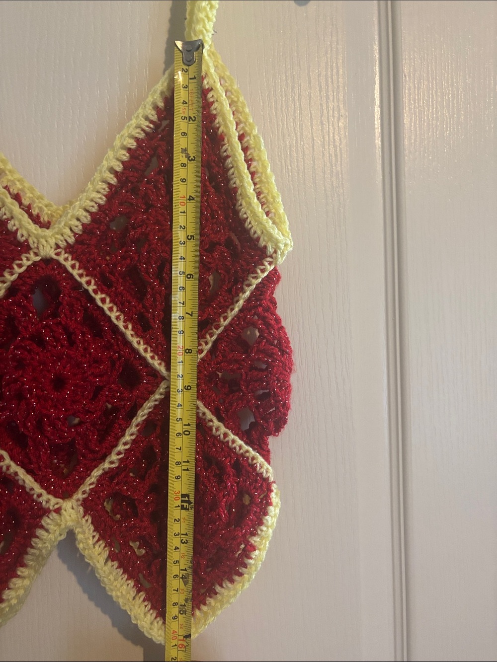 Handmade Red Crochet Diamond-Panel Tank Top with Yellow Trim - Picture 4 of 5
